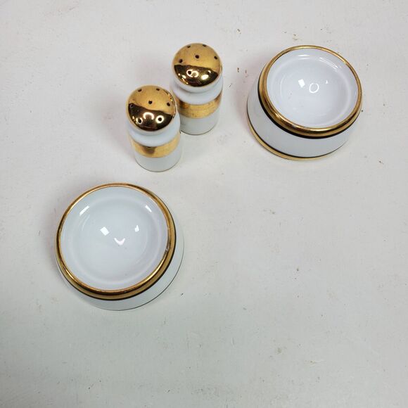 Mid Century Lusterware & Gold Salt Pepper Egg Bowls Japan Set NO STOPPERS - Picture 6 of 8
